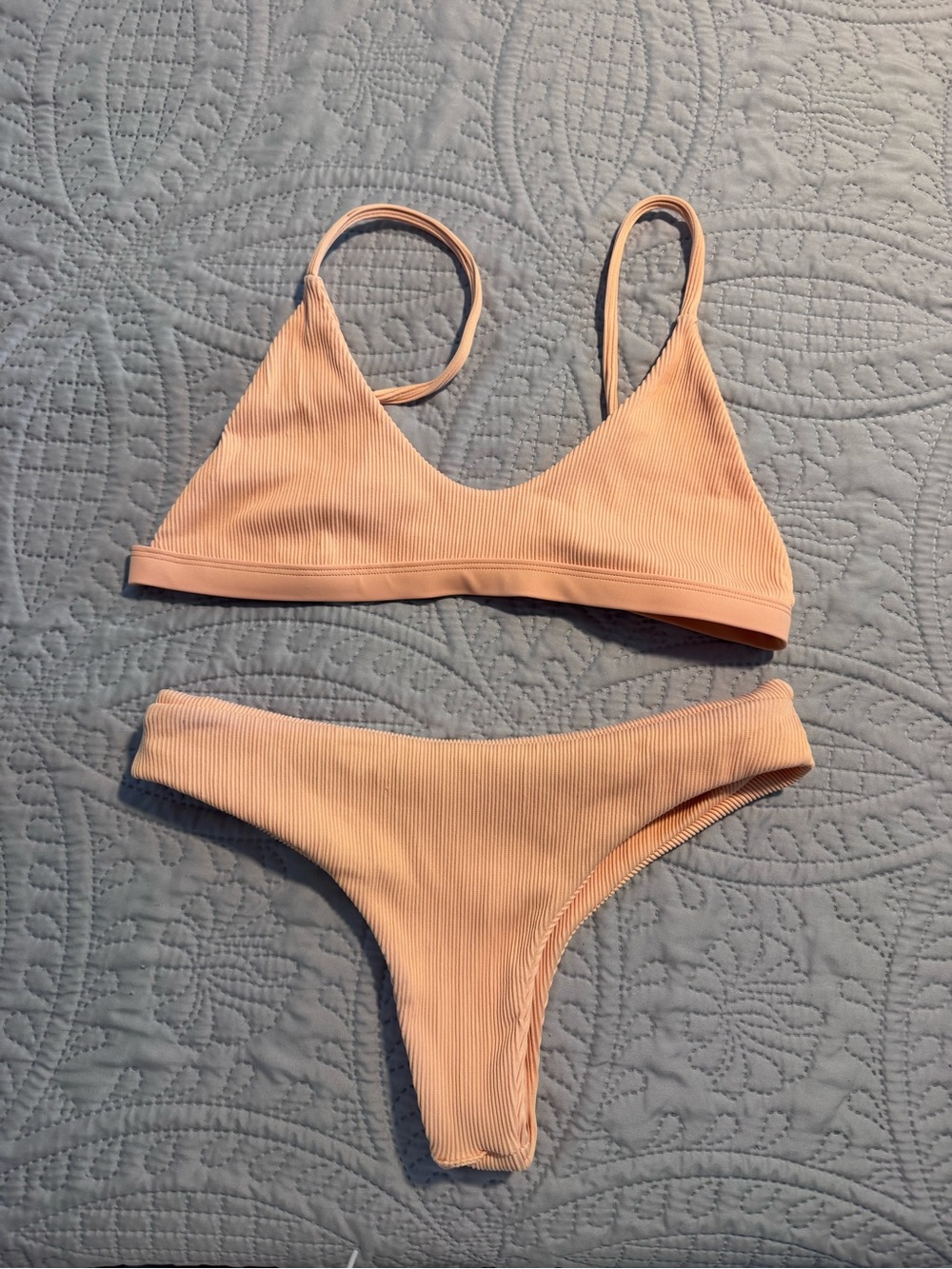 Kulani Kinis Peach Ribbed Bikini Set